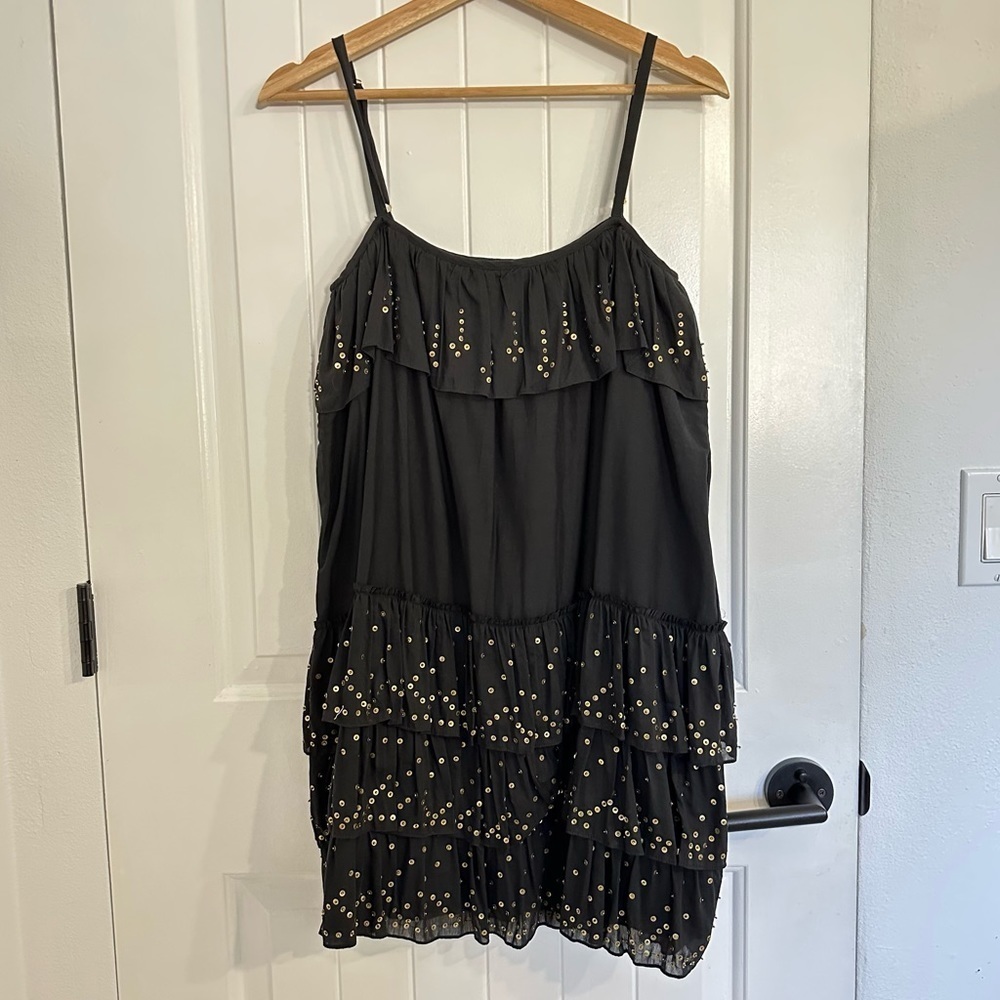 Haute Hippie Black Tiered Sequined Spaghetti Dress